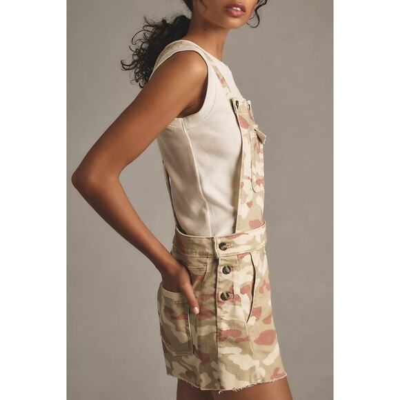 NWT Anthropologie Pilcro Camo Overalls Romper $118 Medium Green - Picture 3 of 6